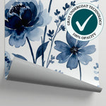 Nightbloom Sonata Blue Floral Wallpaper - Navy Blue and White Rose Peel and Stick Wall Mural - Matière