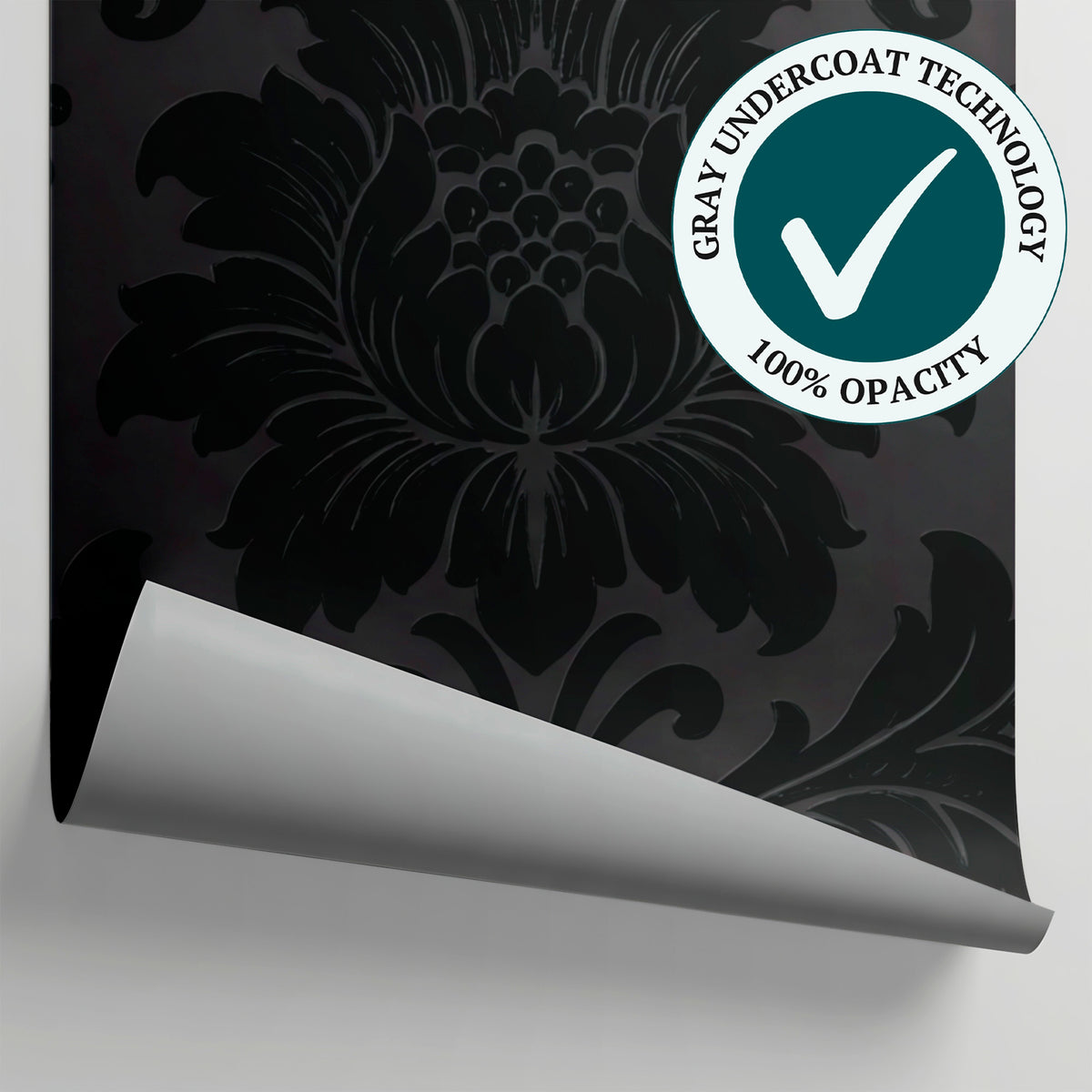 Obsidian Bloom Black Gothic Wallpaper - Victorian Damask Floral Peel and Stick Dark Academia Mural - Matière