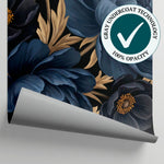 Obsidian Plume Blue Navy Blue Wallpaper - Dark Floral Flower Wall Mural Peel and Stick - Matière