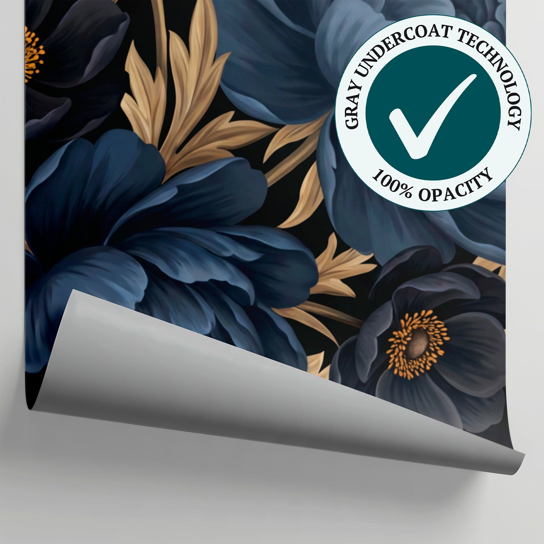 Obsidian Plume Blue Navy Blue Wallpaper - Dark Floral Flower Wall Mural Peel and Stick - Matière