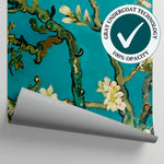 Painted Blossoms - Blue Cherry Blossom Wallpaper - Turquoise Floral Botanical Peel and Stick Wall Mural - Matière