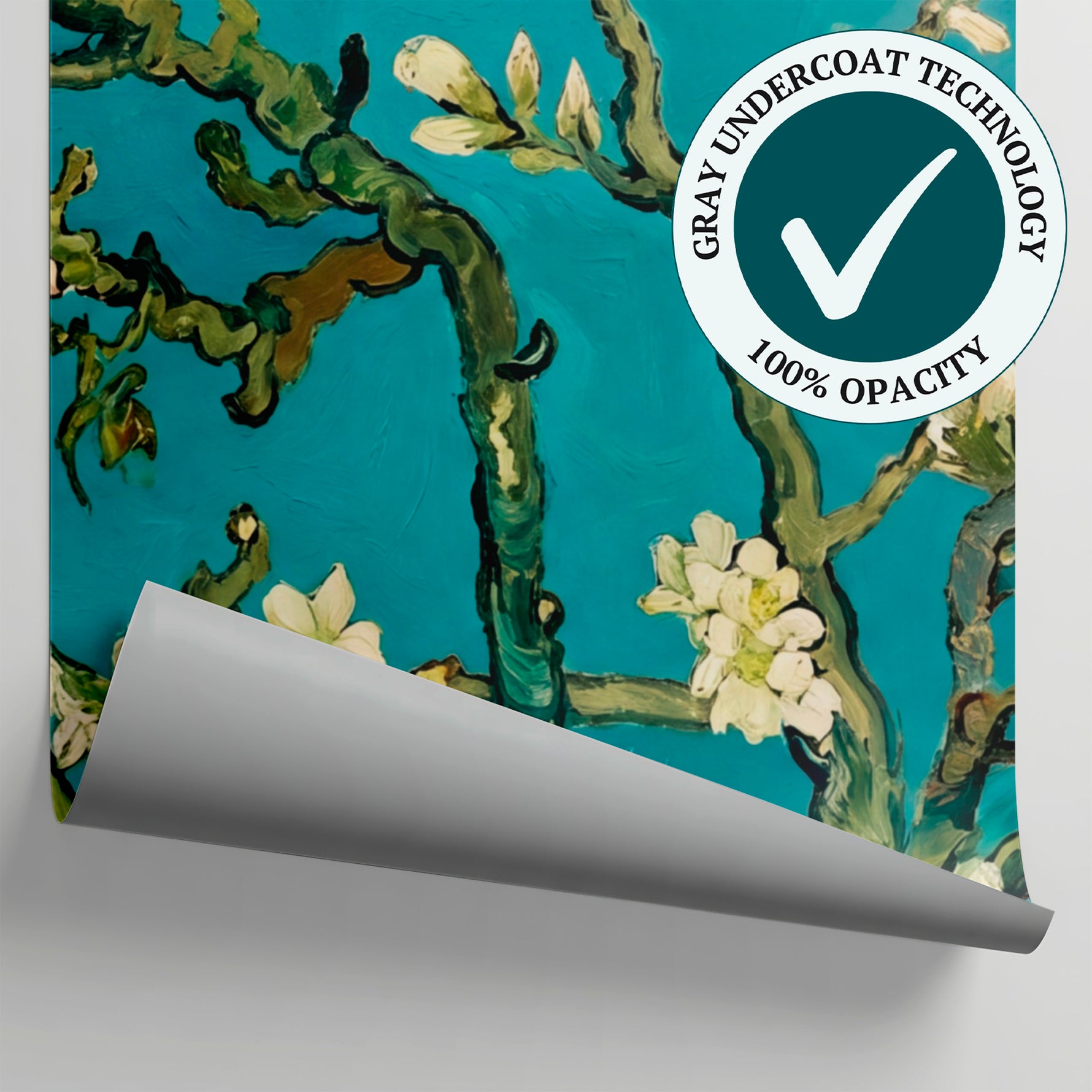 Painted Blossoms - Blue Cherry Blossom Wallpaper - Turquoise Floral Botanical Peel and Stick Wall Mural - Matière