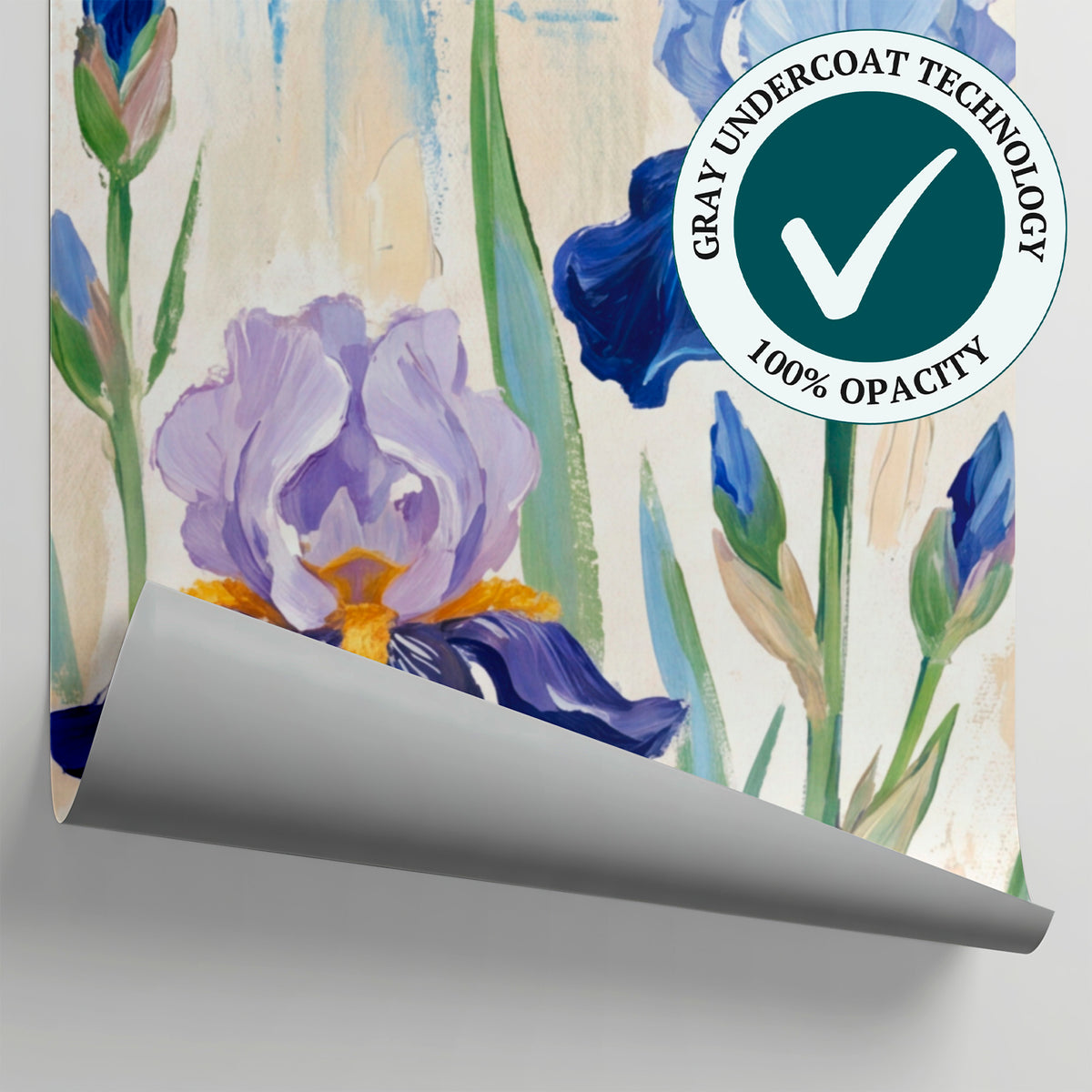 Painted Iris Garden Blue Floral Wallpaper - Light Blue Flower Wall Mural Navy Removable - Matière