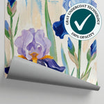 Painted Iris Garden Blue Floral Wallpaper - Light Blue Flower Wall Mural Navy Removable - Matière