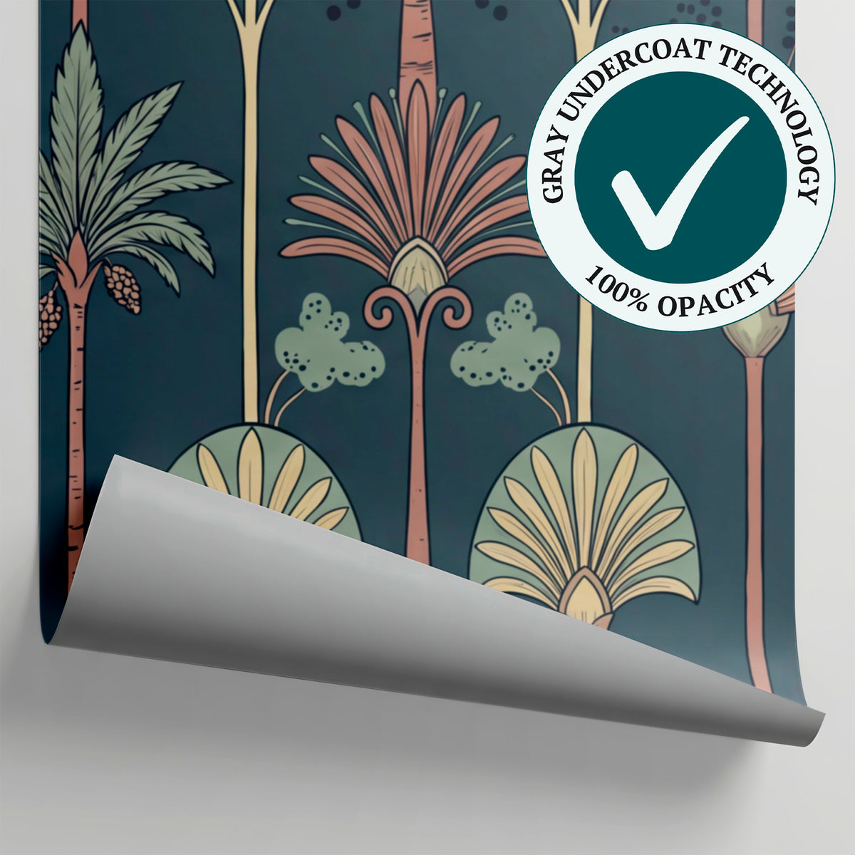Papyrus Whisper Blue Art Deco Wallpaper - Botanical Greenery Leaf Peel and Stick Mural - Matière