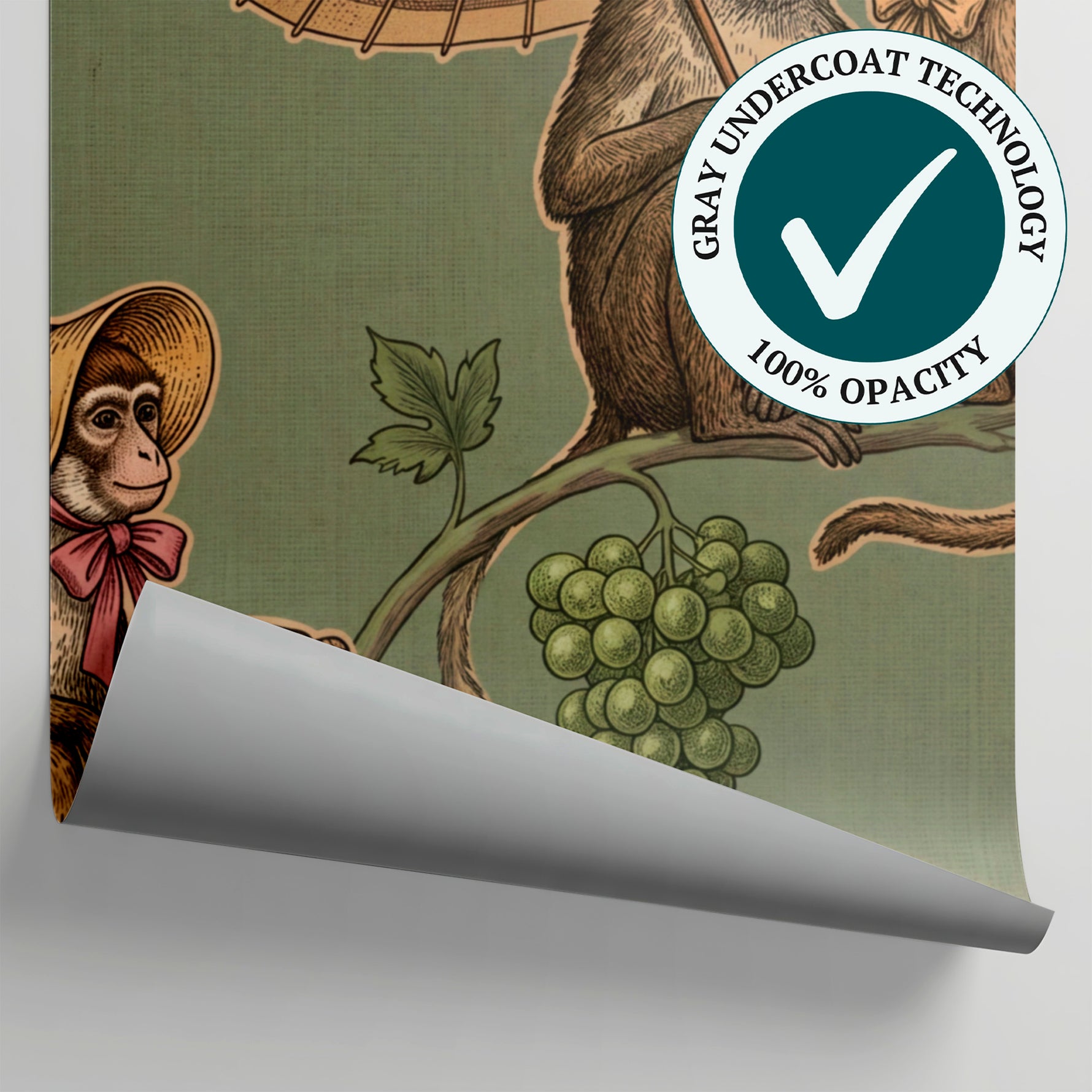 Parasol Vineyard Green Monkey Wallpaper - Sage Chinoiserie Victorian Botanical Peel and Stick - Matière