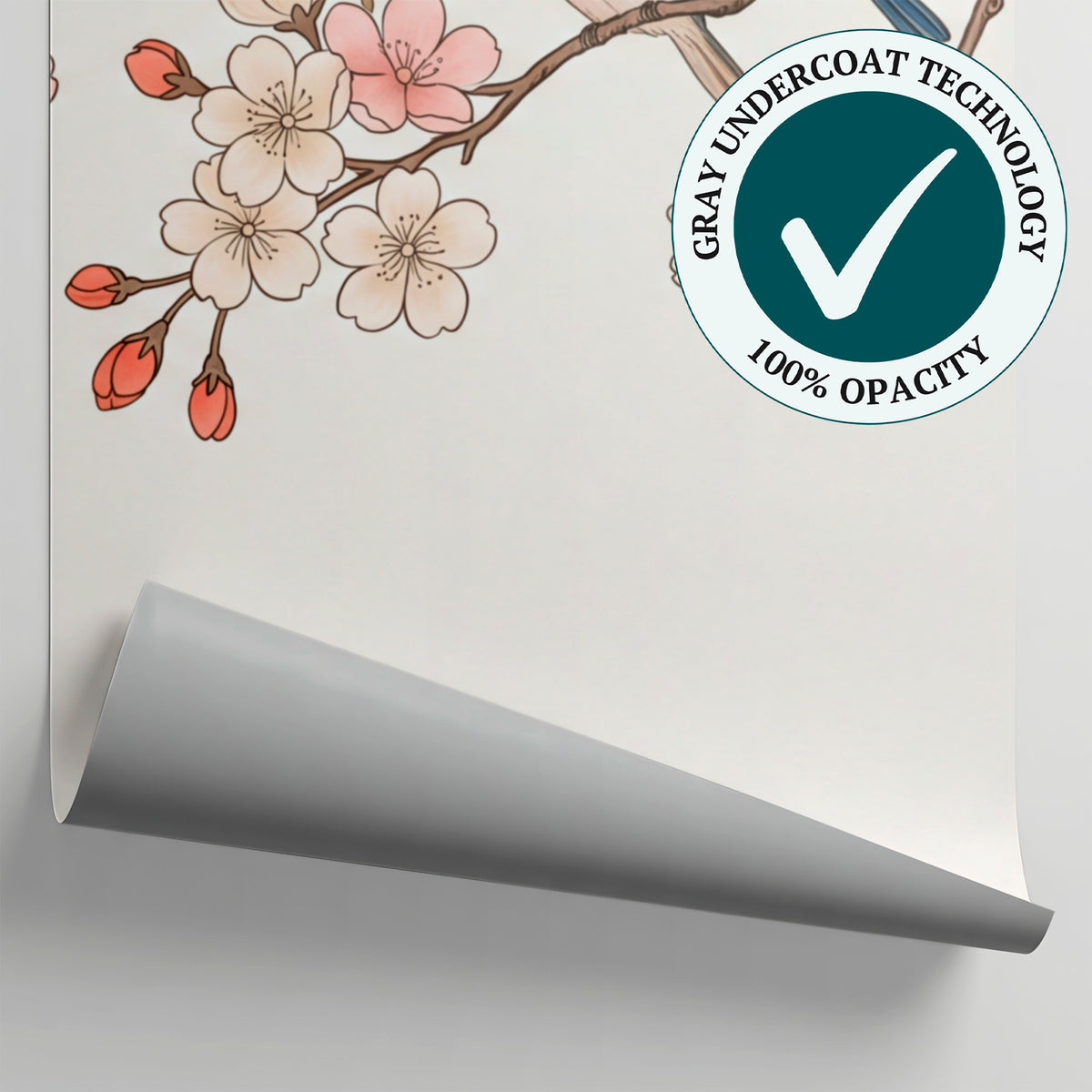 Petalfall Perch Pink Cherry Blossom Wallpaper - Chinoiserie Japanese Floral Peel and Stick Wall Mural - Matière