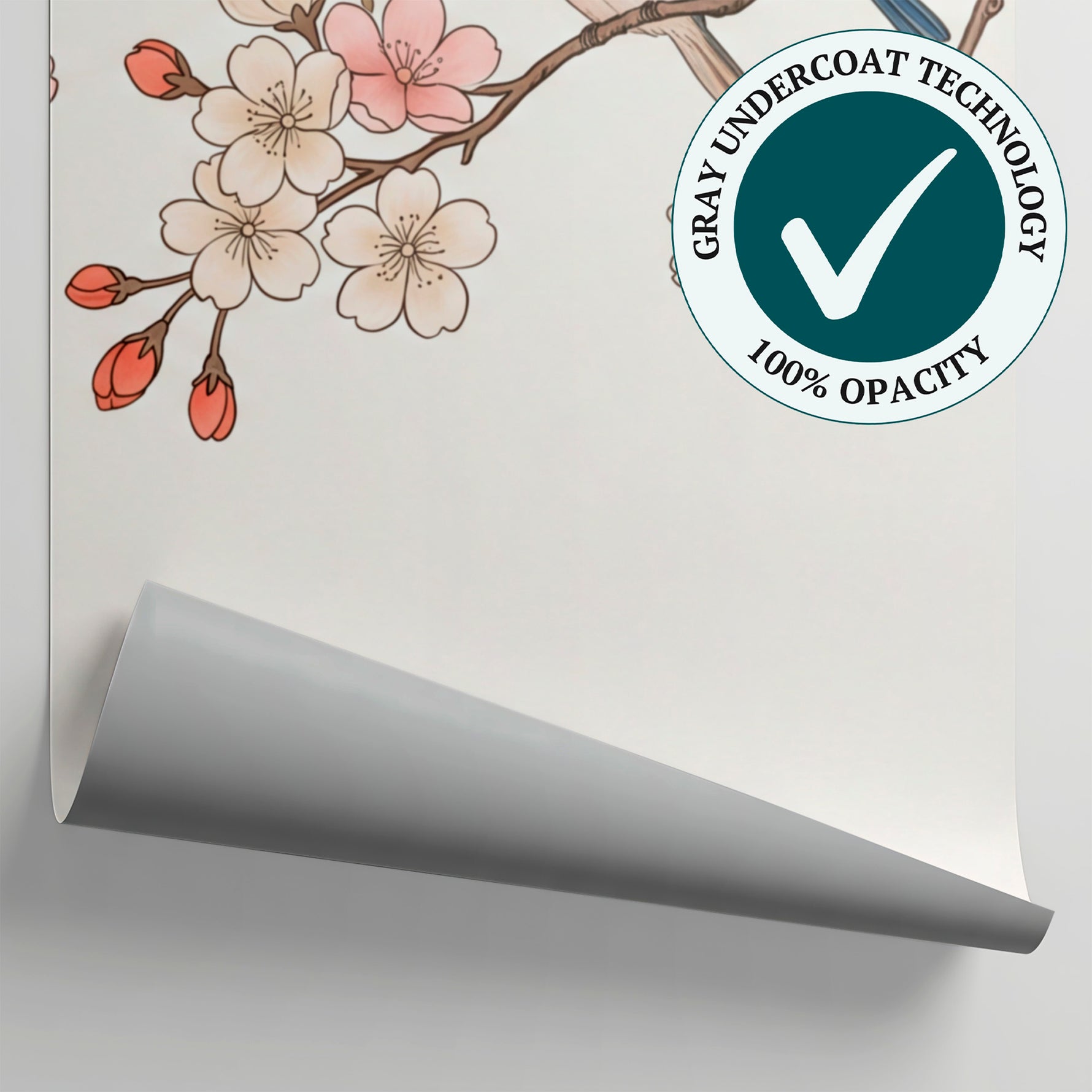 Petalfall Perch Pink Cherry Blossom Wallpaper - Chinoiserie Japanese Floral Peel and Stick Wall Mural - Matière