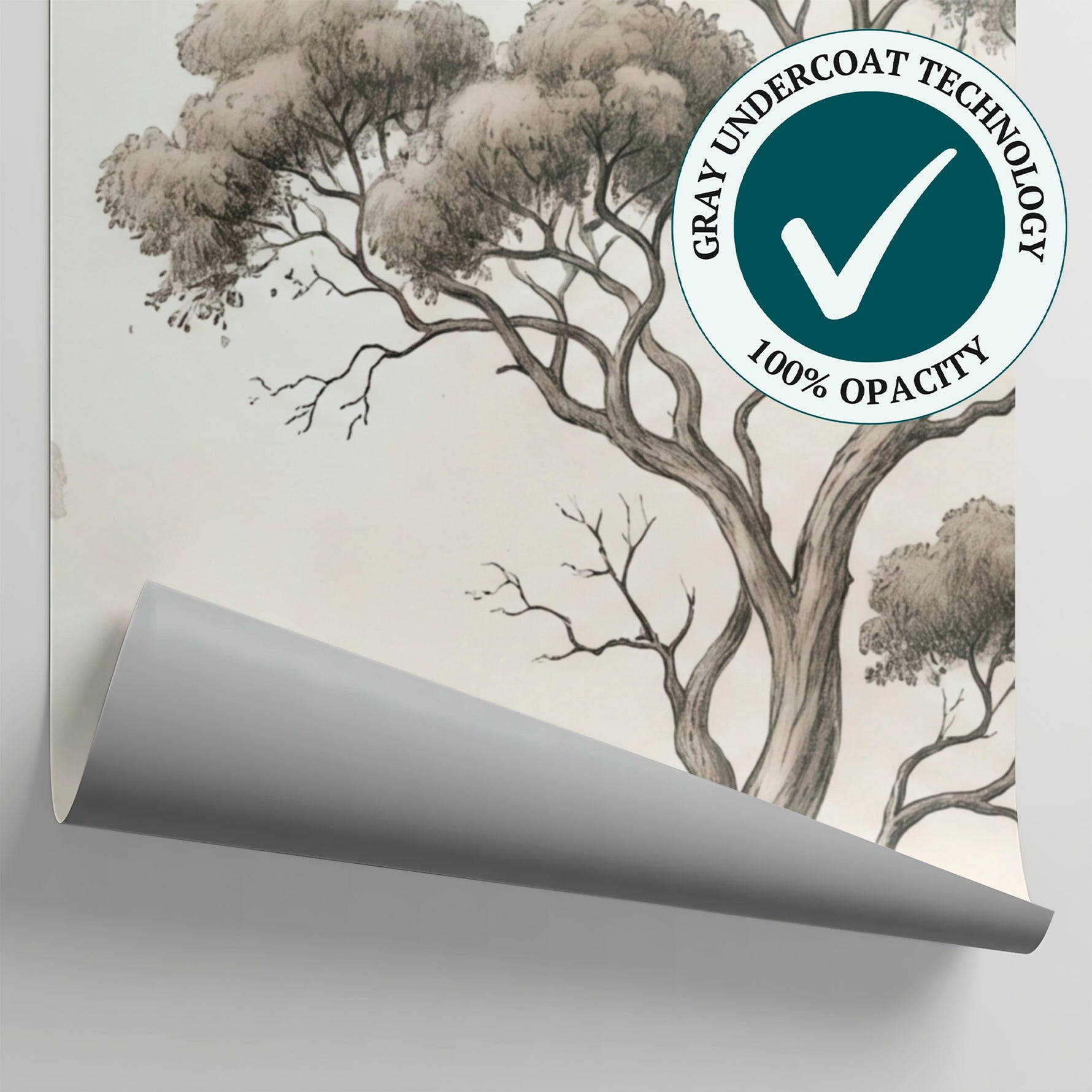 Pewter Grove Beige Forest Wallpaper - Sketched Woodland Botanical Greenery Leaf Wall Mural - Matière