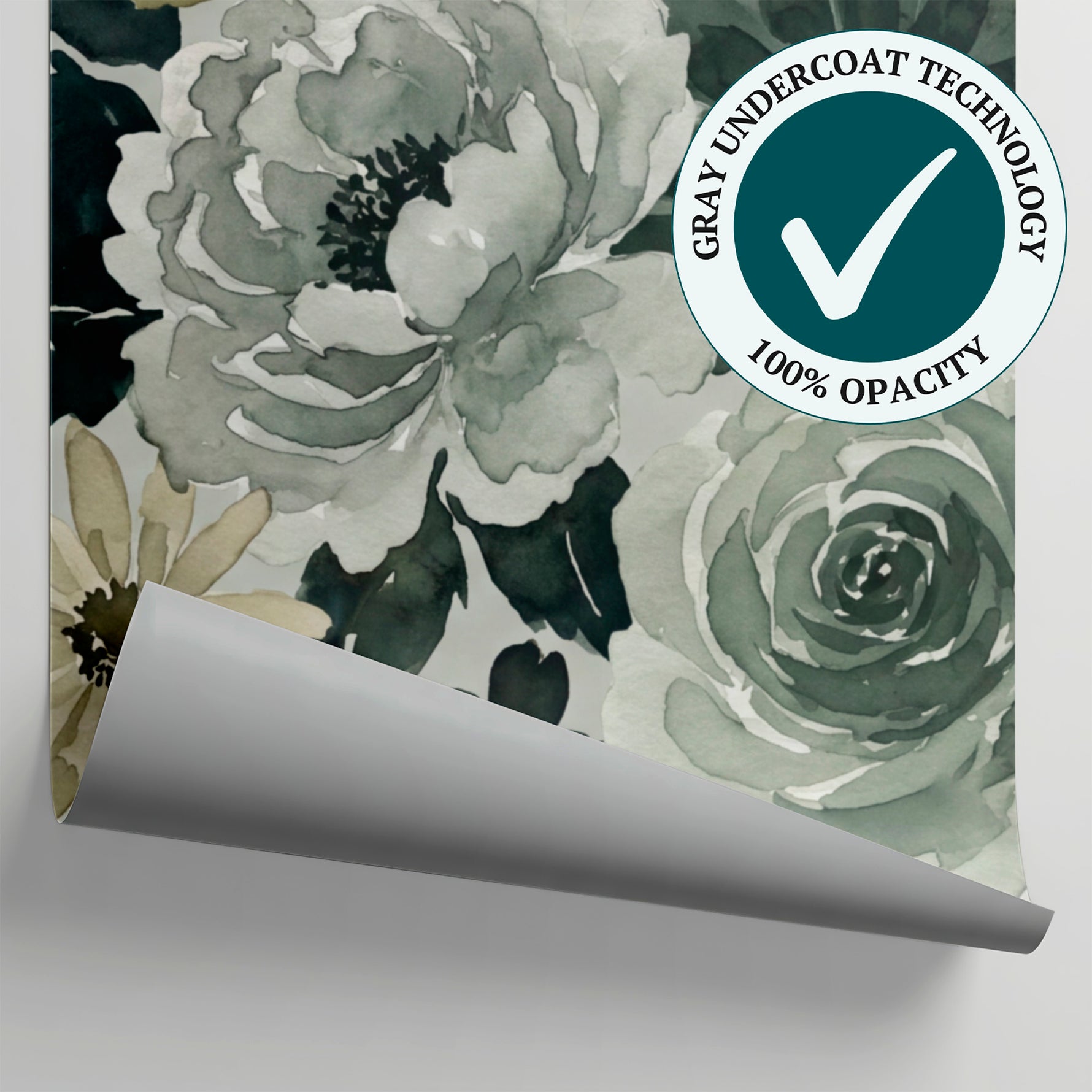 Pewter Rosehush Gray Floral Wallpaper - Sage Green Vintage Rose Flower Daisy Peel and Stick Mural - Matière