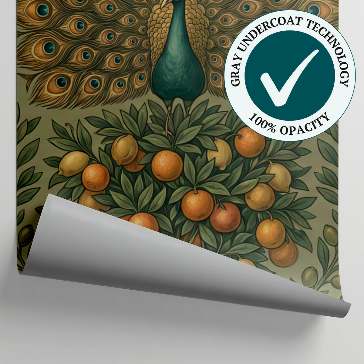 Plumed Orchard - Green Art Deco Wallpaper Peacock Feather Botanical Greenery Leaf Wall Mural - Matière