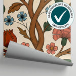 Pomegranate Folk Beige Wallpaper - Vintage Floral Botanical Peel and Stick - Matière