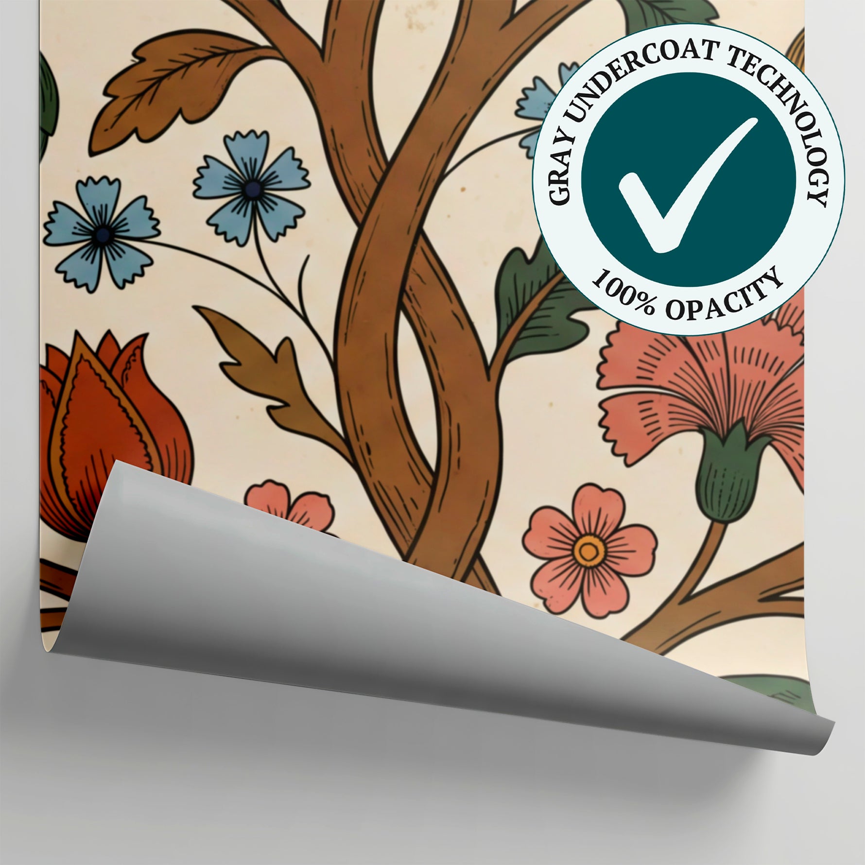 Pomegranate Folk Beige Wallpaper - Vintage Floral Botanical Peel and Stick - Matière