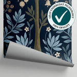 Pomegranate Grove Blue Navy Blue Wallpaper - Dark Floral Peel and Stick Wall Mural - Matière