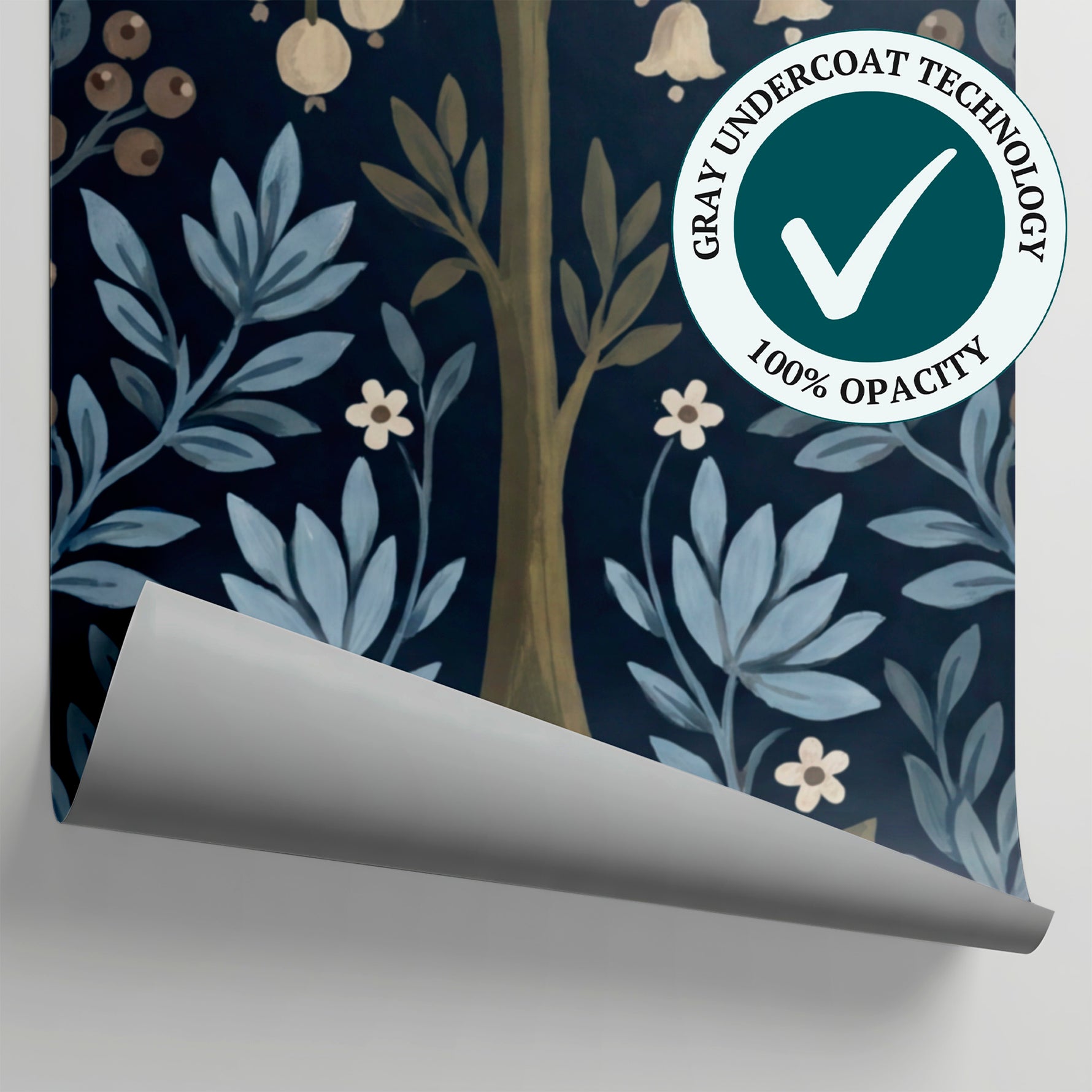Pomegranate Grove Blue Navy Blue Wallpaper - Dark Floral Peel and Stick Wall Mural - Matière