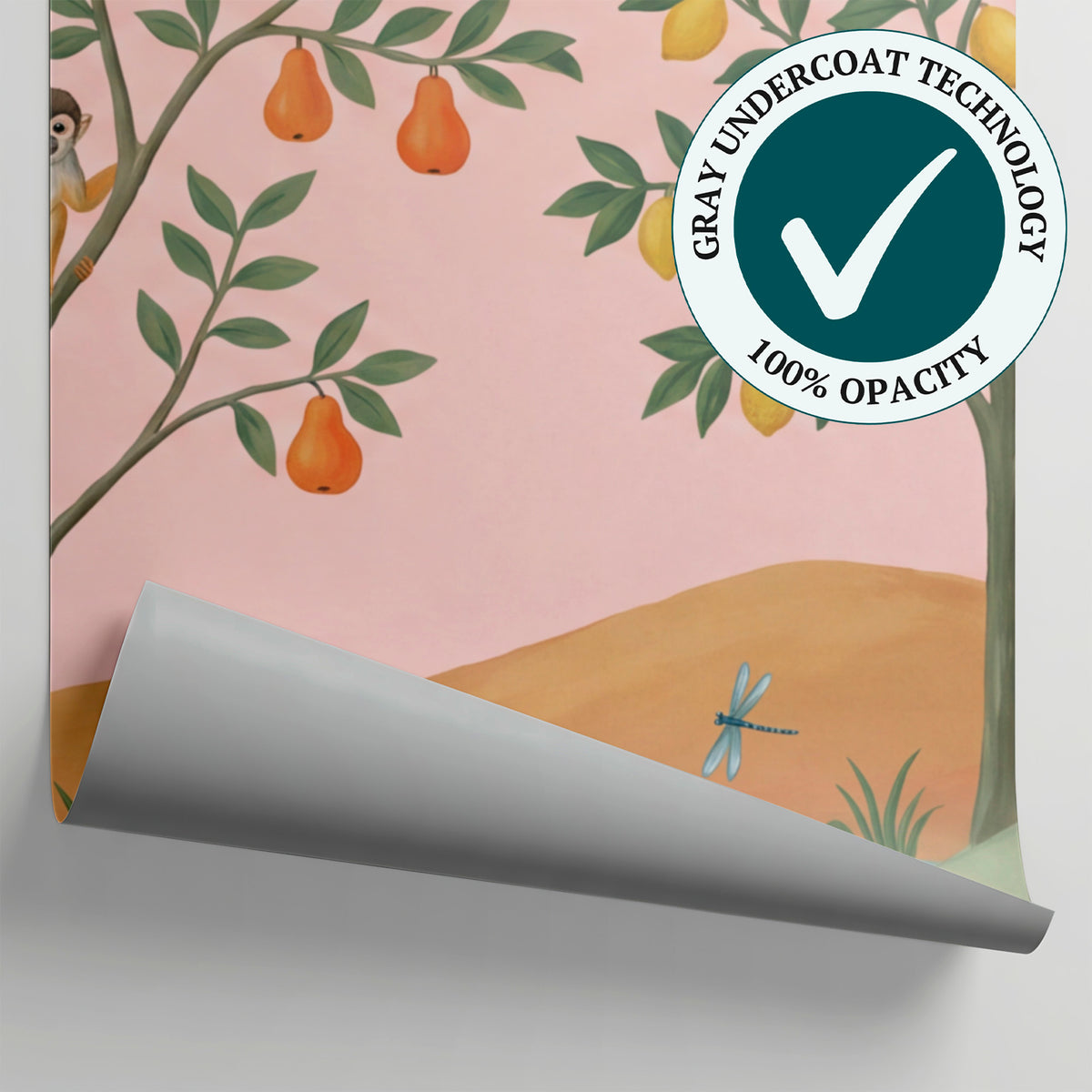 Pomelo Daydream Pink Monkey Wallpaper - Chinoiserie Wall Mural Tropical Botanical Peel and Stick - Matière