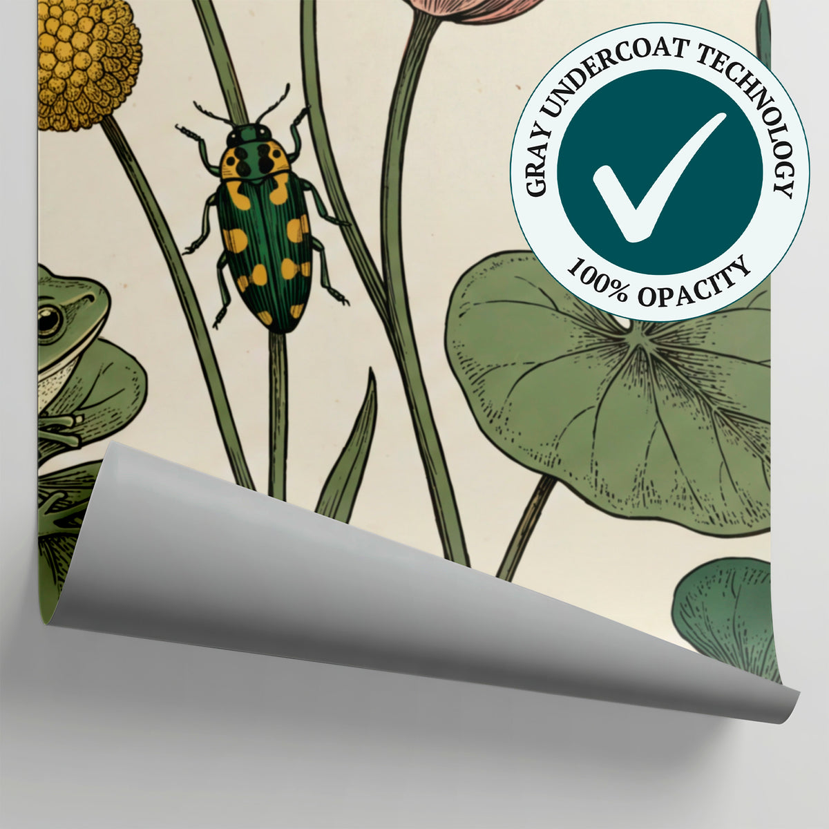 Pondside Almanac Green Floral Wallpaper - Sage Vintage Greenery Daisy Peel and Stick Wall Mural - Matière
