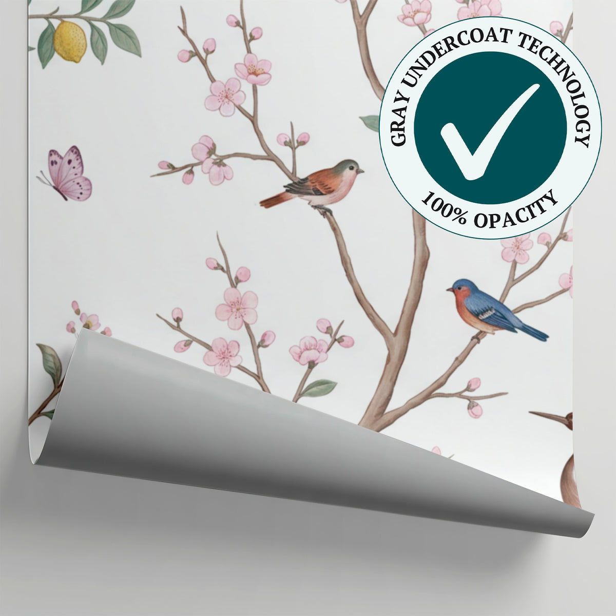 Porcelain Orchard Pink Chinoiserie Wallpaper - Botanical Japanese Animal Leaf Wall Mural Peel and Stick - Matière