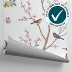 Porcelain Orchard Pink Chinoiserie Wallpaper - Botanical Japanese Animal Leaf Wall Mural Peel and Stick - Matière