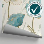 Powder Poppies Blue Floral Wallpaper - Light Blue and White Flower Wall Mural Peel and Stick - Matière
