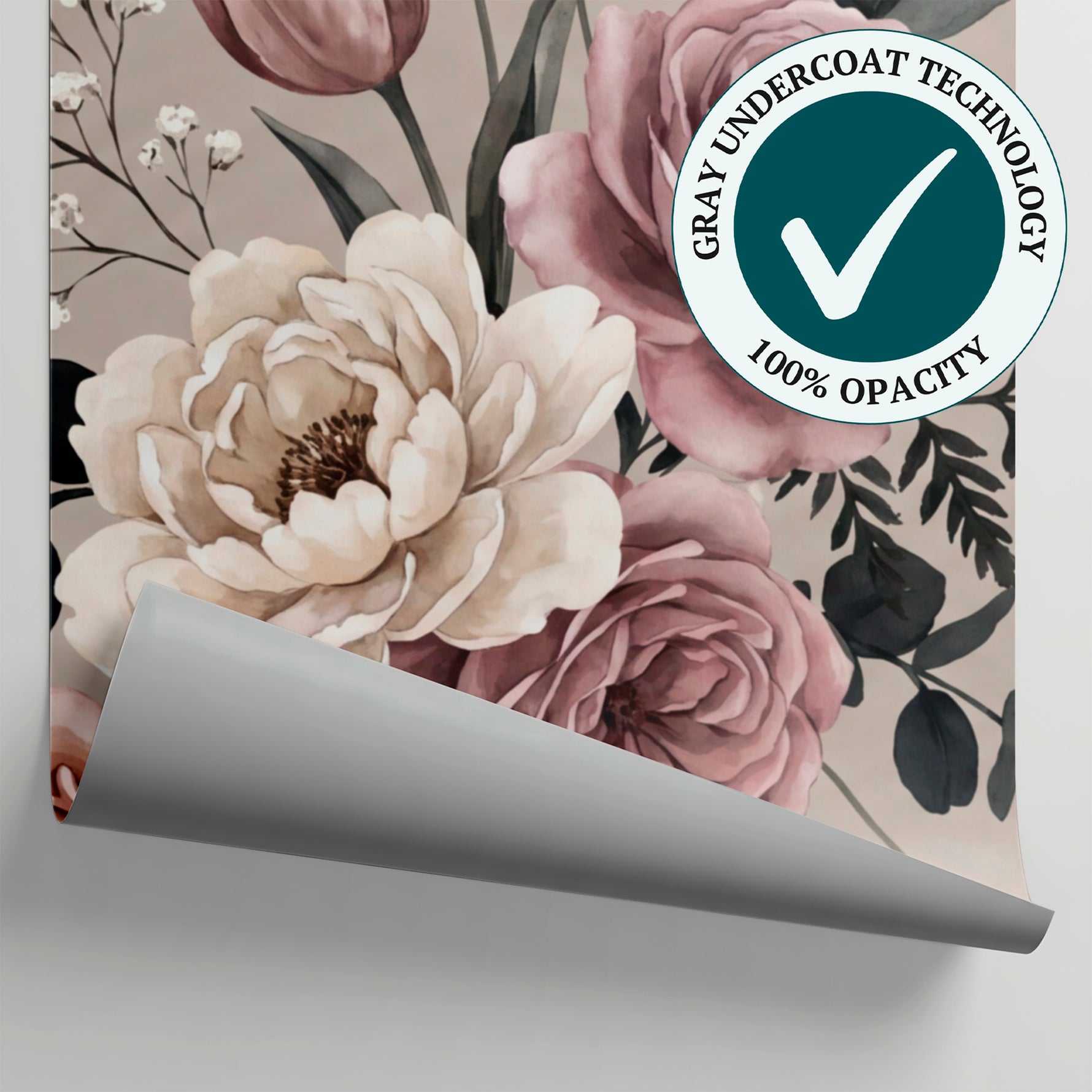 Powder Roses Whisper - Pink Rose Wallpaper - Vintage Floral Botanical Peel and Stick Wall Mural - Matière