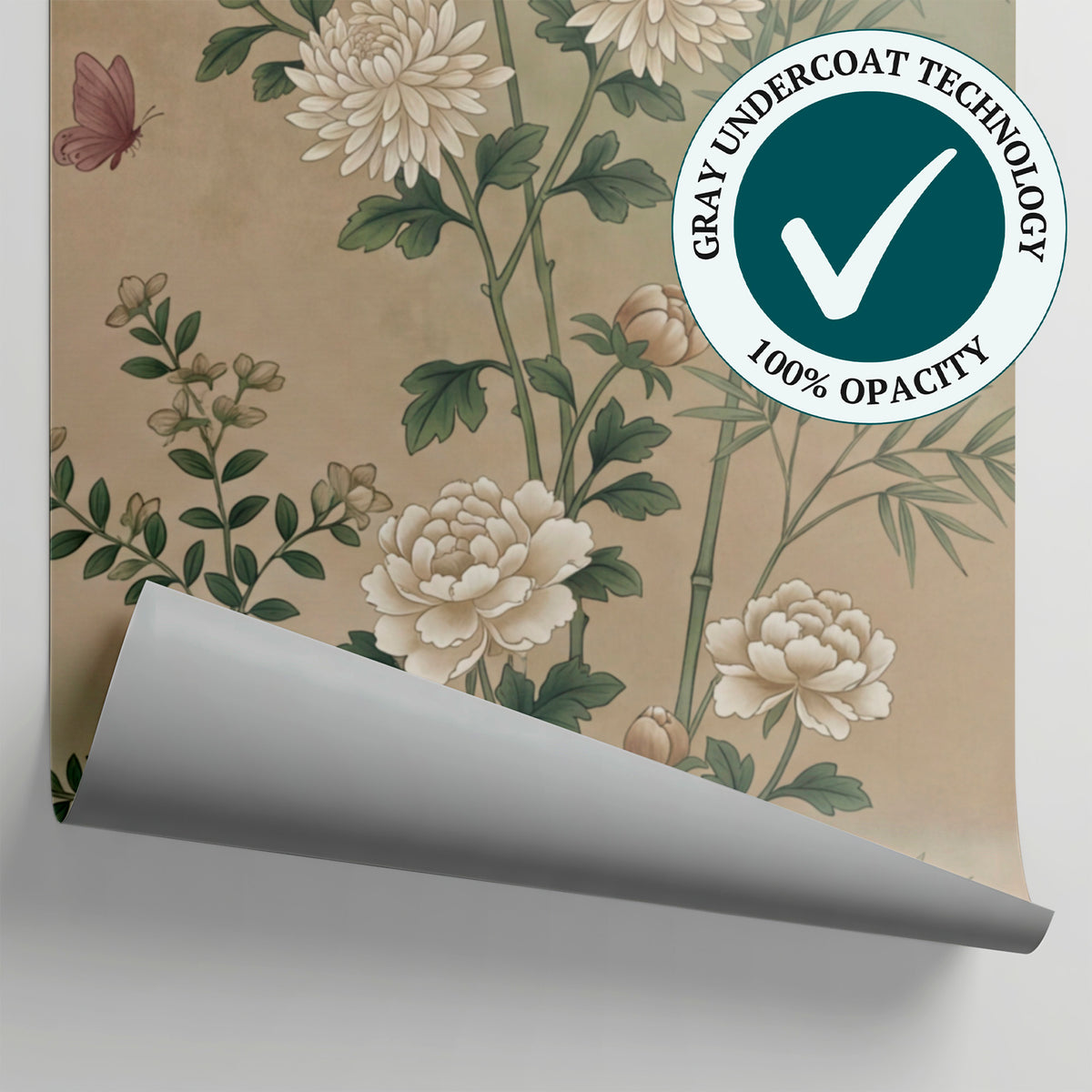 Powdered Bloom Beige Chinoiserie Wallpaper - Vintage Botanical Japanese Leaf Wall Mural - Matière