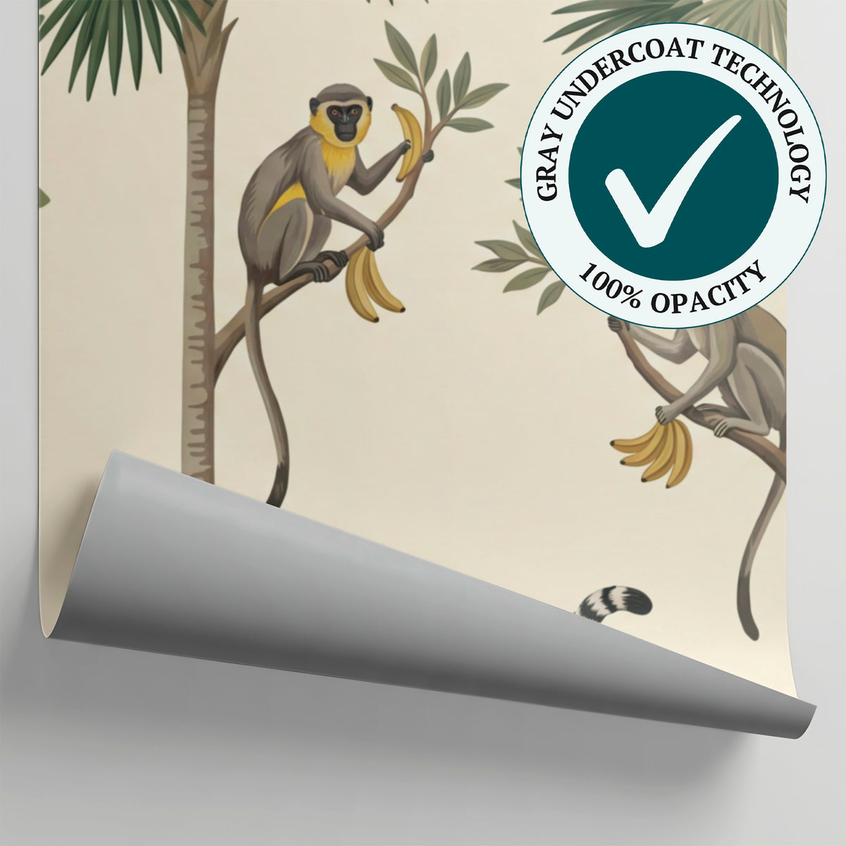 Primate Sonata Green Monkey Wallpaper - Sage Botanical Greenery Leaf Wall Mural - Matière