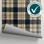 Quiet Crofter Beige Vintage Wallpaper - Navy Blue Cream Plaid Peel and Stick - Matière