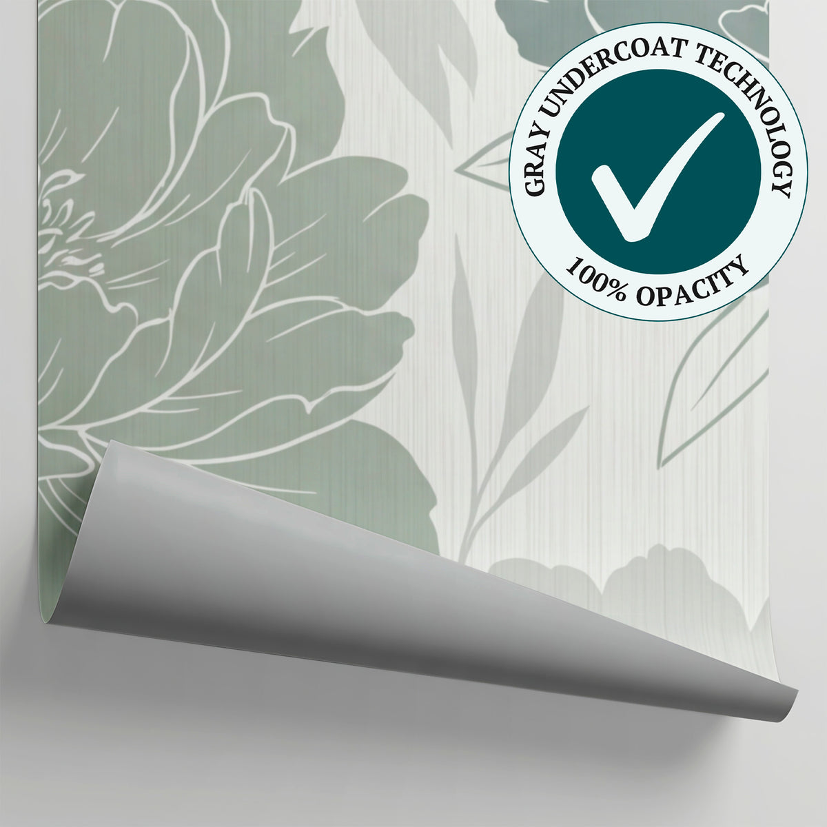 Quietwater Blossom Gray Floral Wallpaper - Vintage Sage Green Botanical Flower Leaf Peel and Stick - Matière