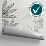 Riverbank Stillness White Jungle Wallpaper - Tropical Safari Palm Tree Mountain Wall Mural Peel and Stick - Matière