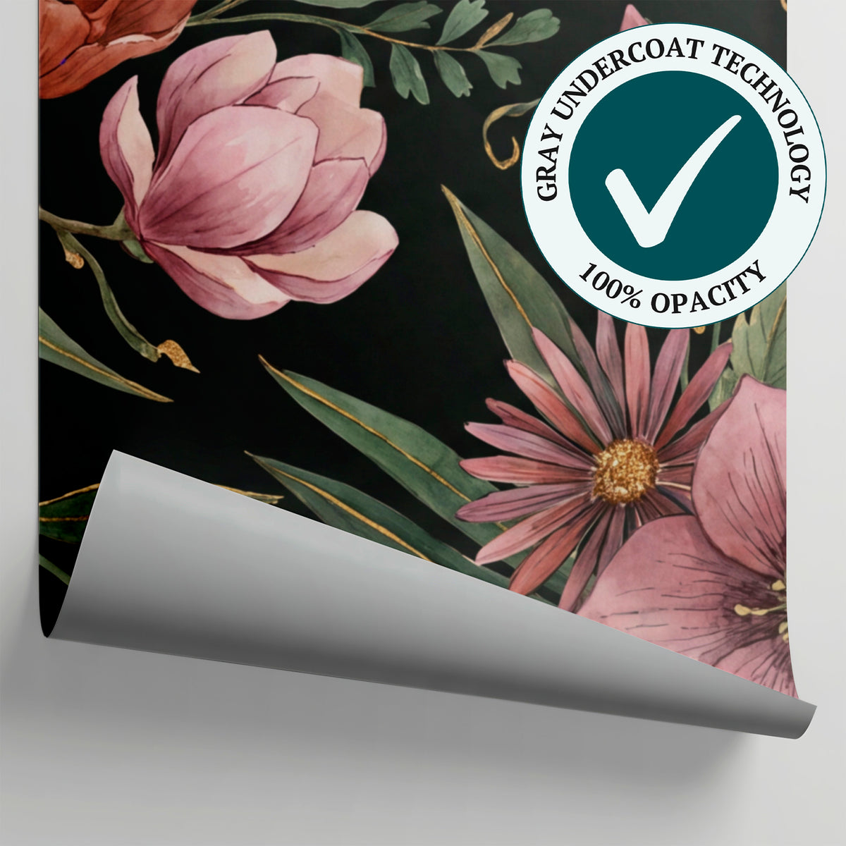 Shadowed Conservatory Dark Floral Wallpaper - Black Vintage Flower Daisy Magnolia Peel and Stick Mural - Matière