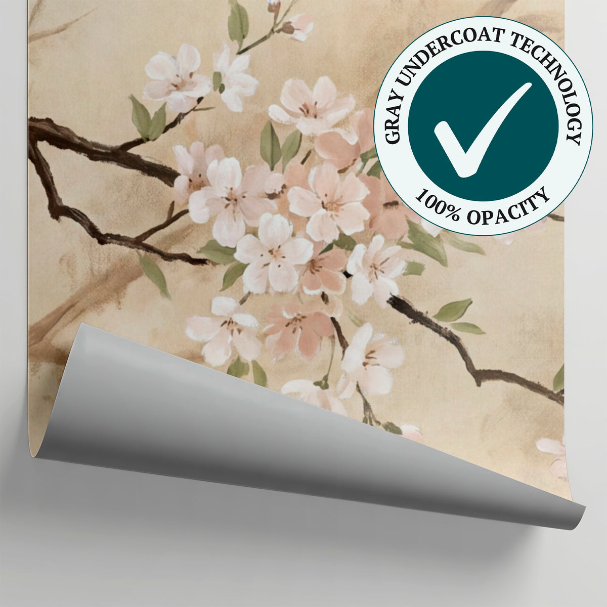 Silent Bloom - Beige Cherry Blossom Wallpaper - Chinoiserie Japanese Vintage Floral Peel and Stick Wall Mural - Matière