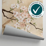 Silent Bloom - Beige Cherry Blossom Wallpaper - Chinoiserie Japanese Vintage Floral Peel and Stick Wall Mural - Matière