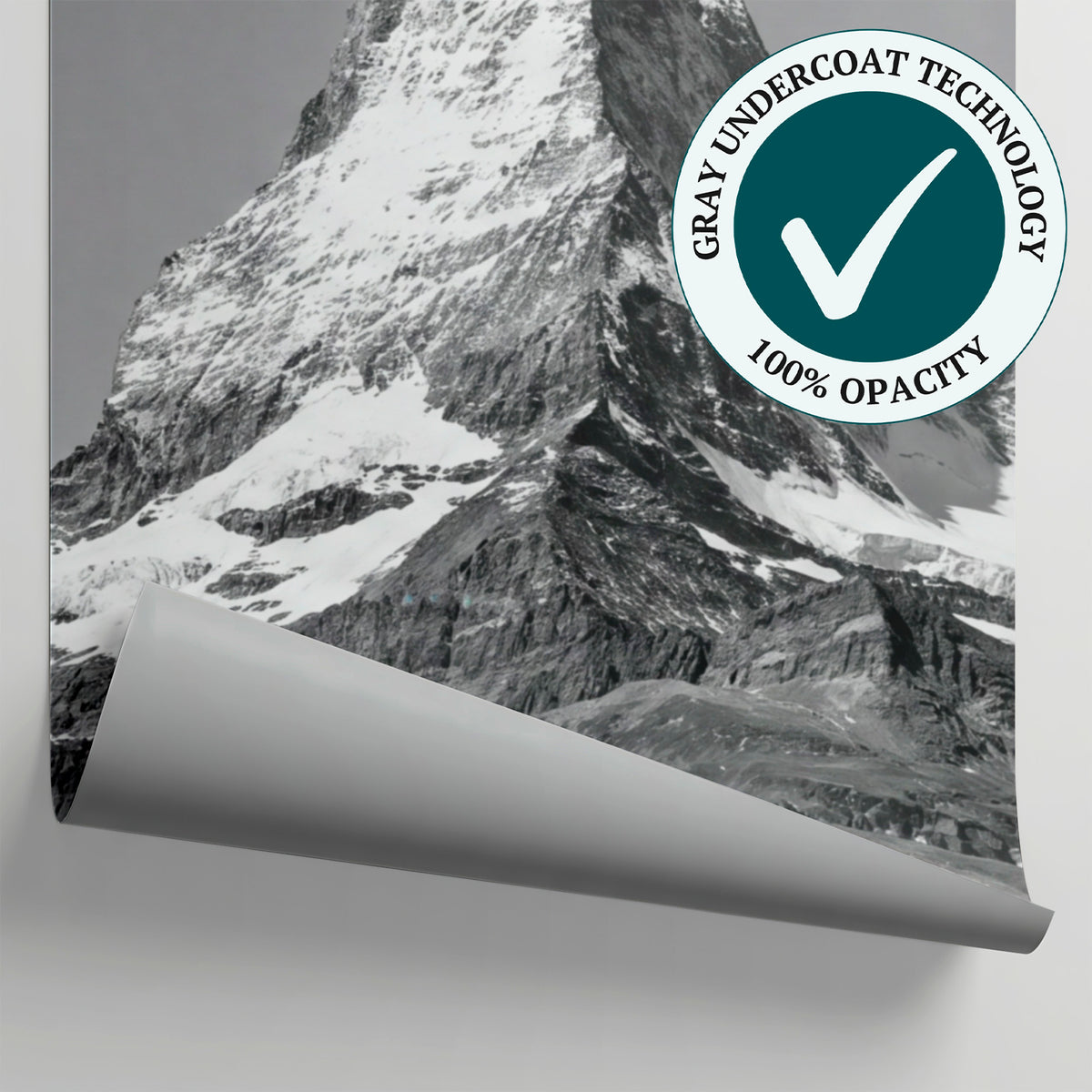 Silent Summit - Gray Mountain Wallpaper - Black and White Landscape Scenery Peel and Stick Mural - Matière