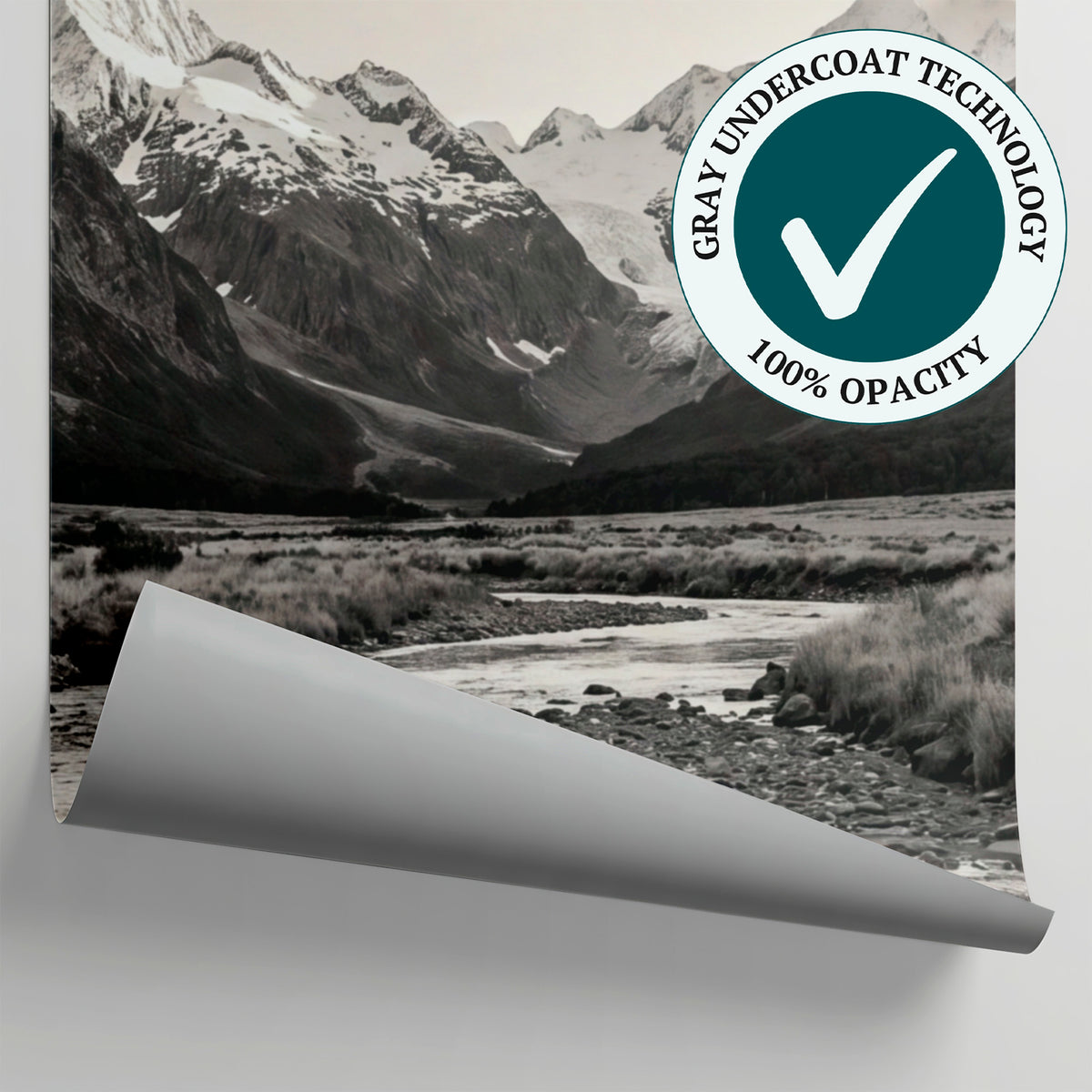Silent Valley - Gray Mountain Wallpaper Black and White Landscape Scenery Peel and Stick Wall Mural - Matière