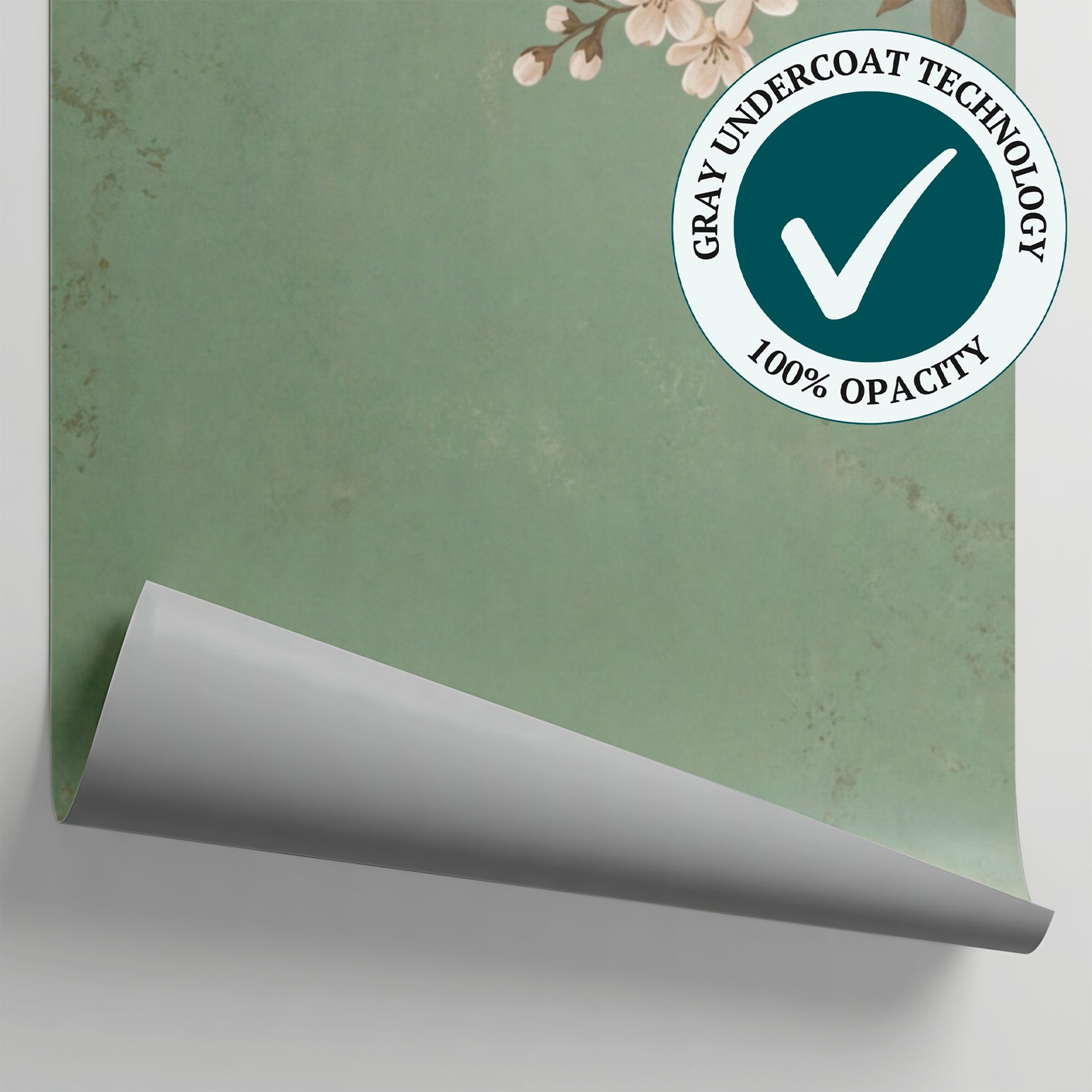 Silken Petalfall Green Floral Wallpaper - Sage Cherry Blossom Vintage Rose Wall Mural Peel and Stick - Matière