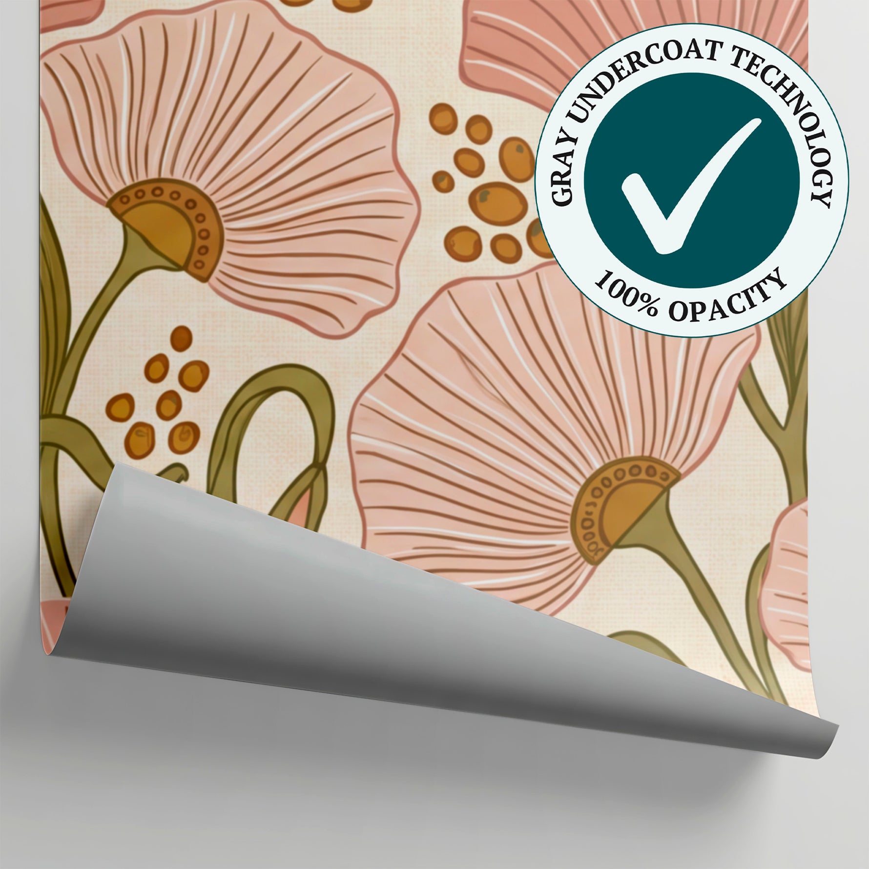 Silken Poppies Pink Flower Wallpaper - Light Pink Floral Vintage Aesthetic Peel and Stick Wall Mural - Matière