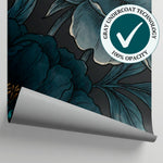 Slate Peony Blue Floral Wallpaper - Dark Blue Teal Flower Peel and Stick Wall Mural - Matière
