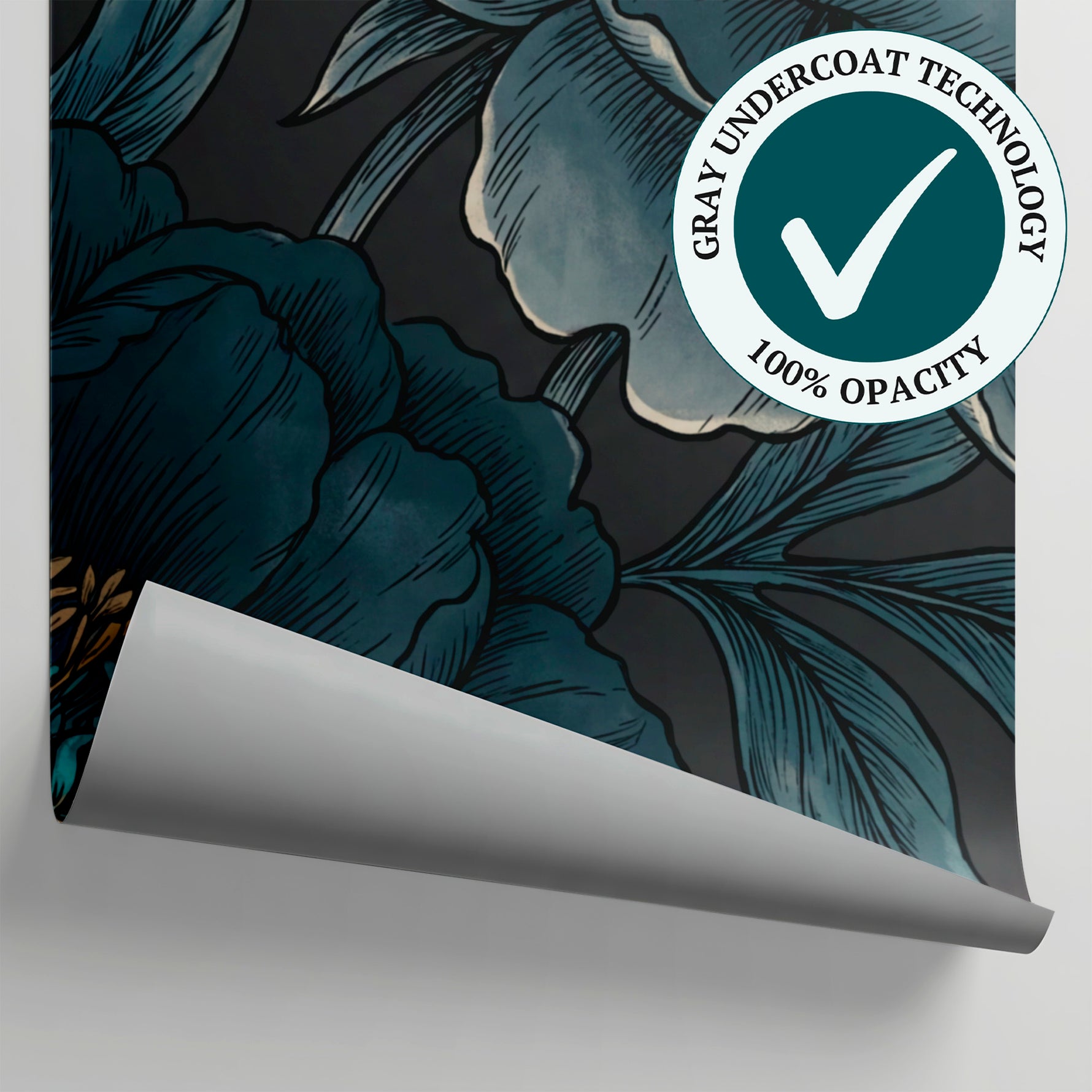Slate Peony Blue Floral Wallpaper - Dark Blue Teal Flower Peel and Stick Wall Mural - Matière