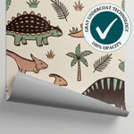 Sleepy Saurus Beige Dinosaur Wallpaper for Kids Nursery - Pastel Kids Wallpaper Peel and Stick - Matière
