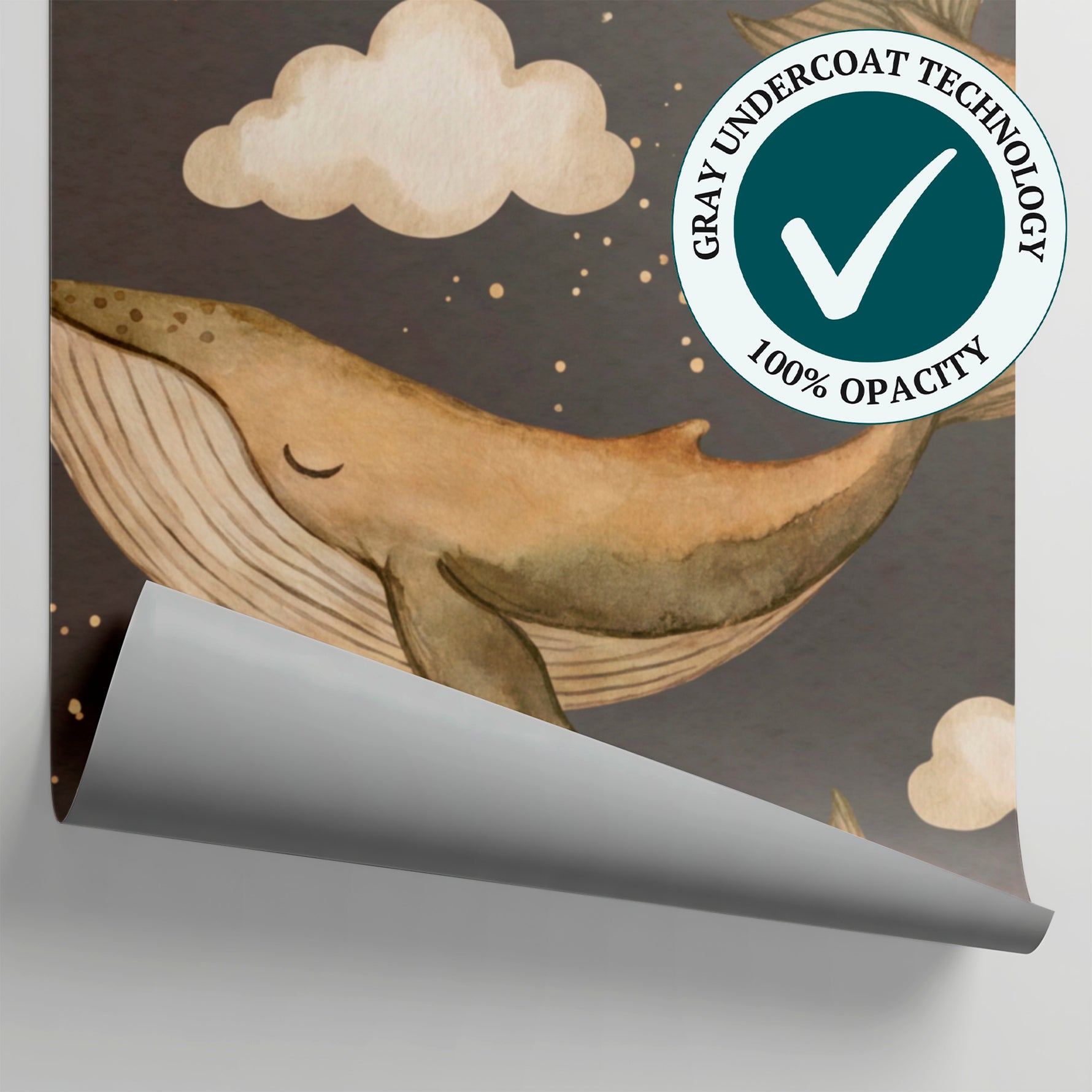 Sleepy Whale Wishes Nursery Wallpaper for Kids - Brown Cloud Moon Night Sky Peel and Stick Mural - Matière