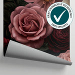 Smoked Petalfall Pink Rose Wallpaper - Dark Floral Vintage Black Flower Peel and Stick Wall Mural - Matière