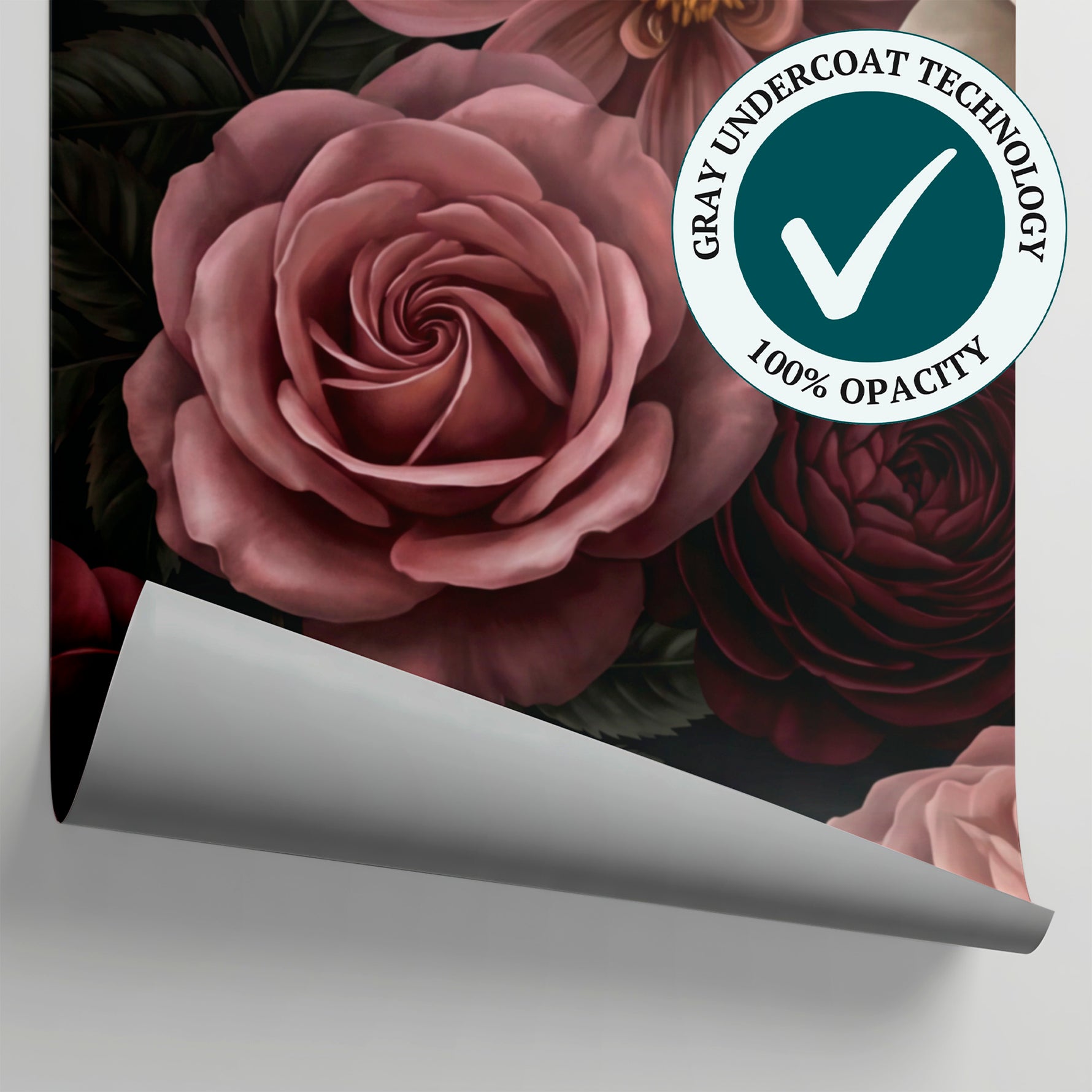 Smoked Petalfall Pink Rose Wallpaper - Dark Floral Vintage Black Flower Peel and Stick Wall Mural - Matière