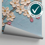 Soft Petals - Blue Cherry Blossom Wallpaper - Pastel Floral Flower Peel and Stick Mural with Pink Magnolia Aesthetic - Matière