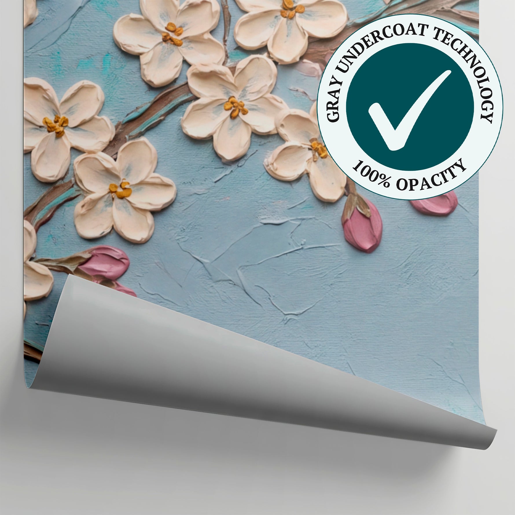 Soft Petals - Blue Cherry Blossom Wallpaper - Pastel Floral Flower Peel and Stick Mural with Pink Magnolia Aesthetic - Matière