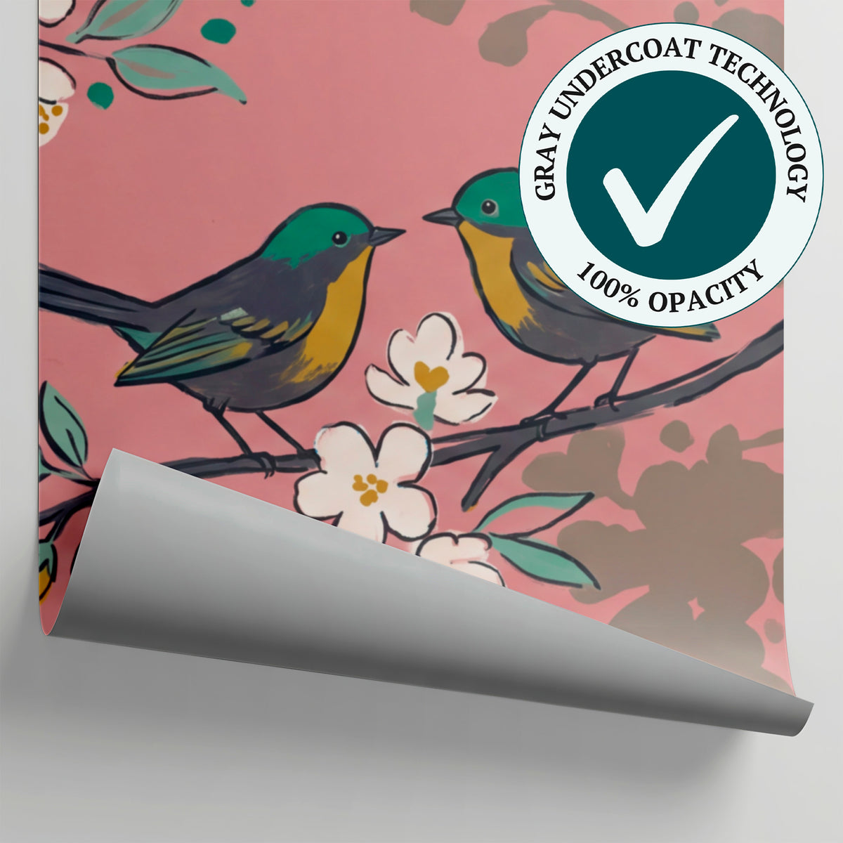 Songbird Orchard - Pink Cherry Blossom Wallpaper - Floral Chinoiserie Botanical Peel and Stick Mural - Matière