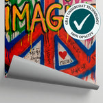 Spoken Walls White Graffiti Wallpaper - Colorful Peace Sign Street Art Peel and Stick Wall Mural - Matière