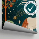Starlit Orchard Ponies Horse Wallpaper for Kids - Dark Teal Nursery Animal Botanical Peel and Stick Mural - Matière