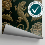 Stitched Menagerie Green Floral Wallpaper - Dark Green Flower Wall Mural Emerald Peel and Stick - Matière