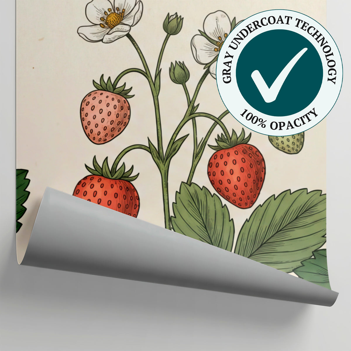 Strawberry Briar Green Floral Wallpaper - Greenery Pink Flower Country Rose Peel and Stick Mural - Matière